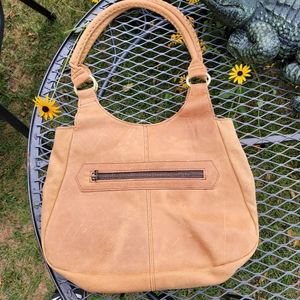 Boho Tan Leather Hobo Shoulder Tote Purse